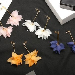 Apricot Orange Flower Petal Drop Earrings